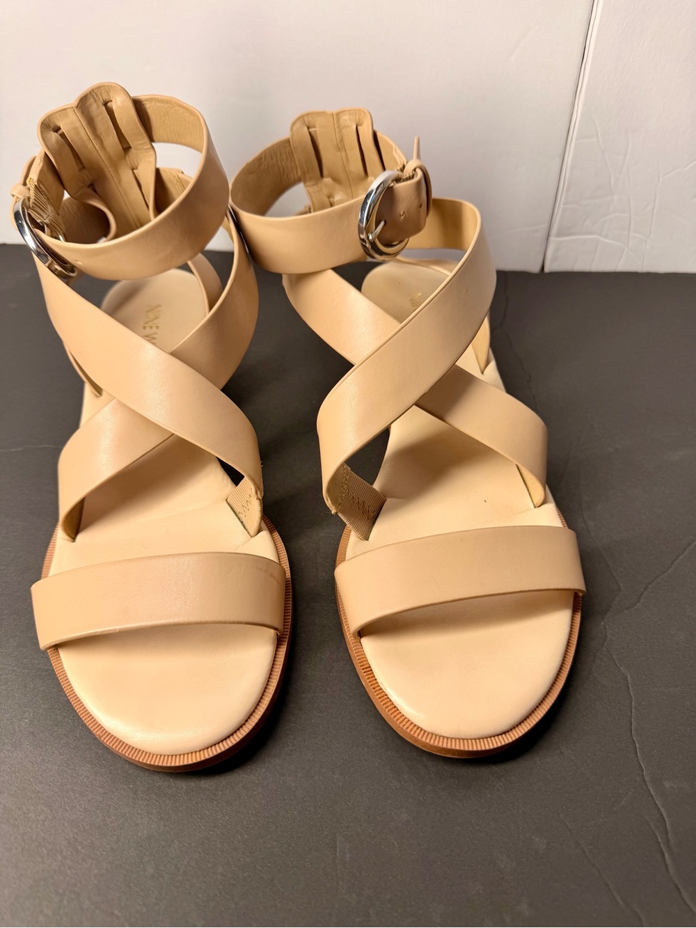 NINE WEST Strappy Ankle Buckle Sandals in Beige
